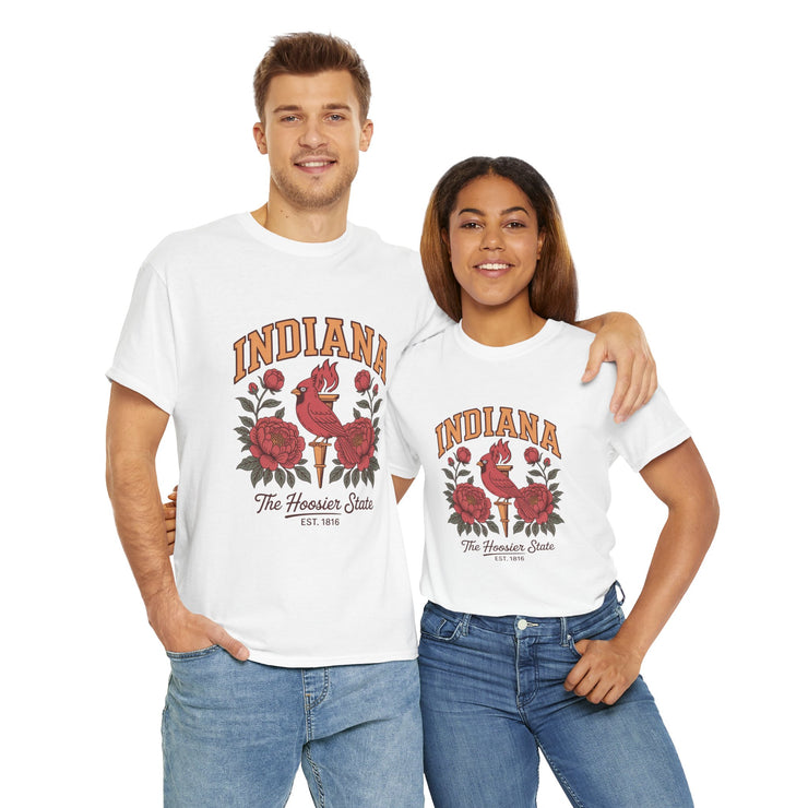 Indiana Floral T-Shirt, Unisex Heavy Cotton Tee for Hoosier State Lovers, Casual Wear, Gift for Indiana Residents, Summer Style