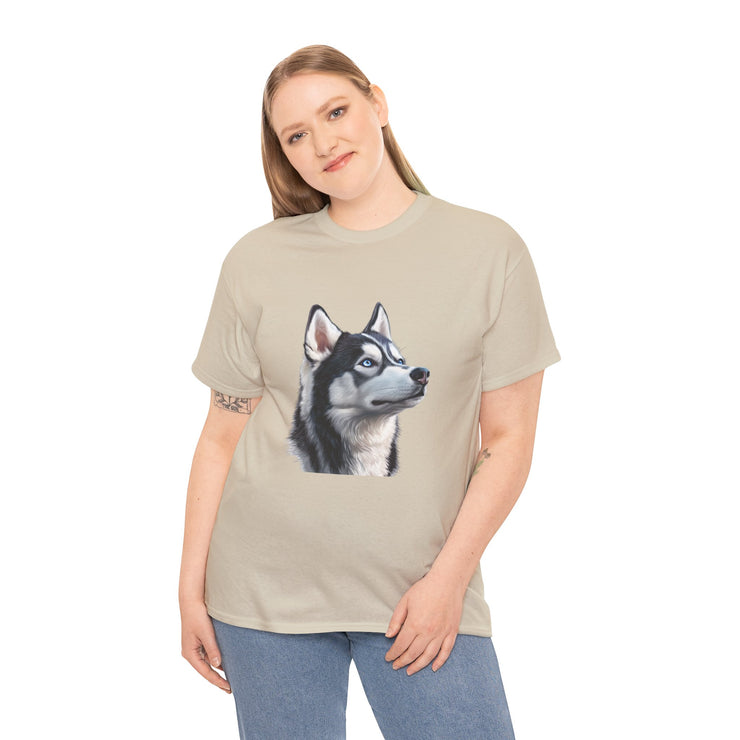 Siberian Husky Heavy Cotton Tee, Cozy Dog Lover Shirt, Unisex Graphic Tee, Pet Owner Gift, Cute Animal Apparel