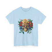 Floral Skull Tee - Unisex Heavy Cotton | Boho Style Shirt, Festival Wear, Gothic Aesthetic, Unique Gift, Casual Everyday Top
