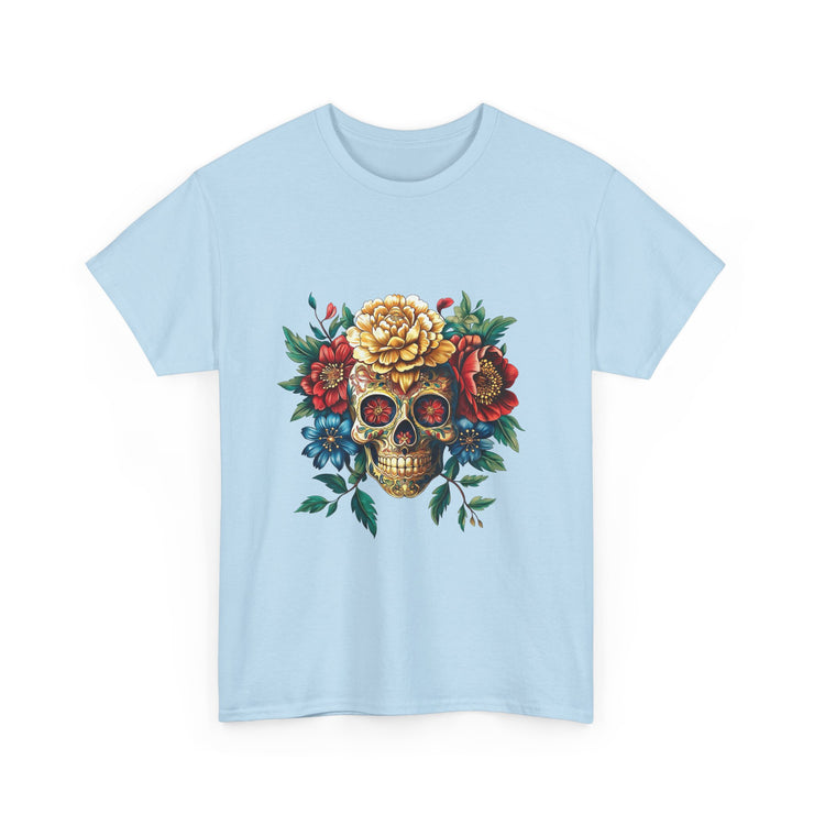 Floral Skull Tee - Unisex Heavy Cotton | Boho Style Shirt, Festival Wear, Gothic Aesthetic, Unique Gift, Casual Everyday Top