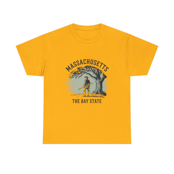 Massachusetts Vintage Unisex Heavy Cotton Tee, Rustic State T-Shirt, Travel Souvenir, Casual Wear, Gift for Locals and Tourists