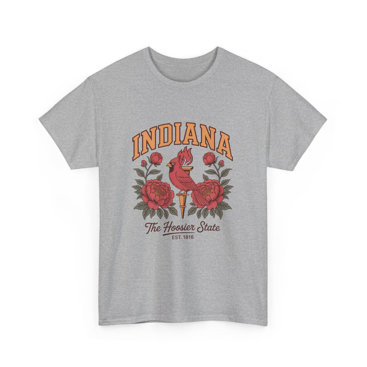 Indiana Floral T-Shirt, Unisex Heavy Cotton Tee for Hoosier State Lovers, Casual Wear, Gift for Indiana Residents, Summer Style