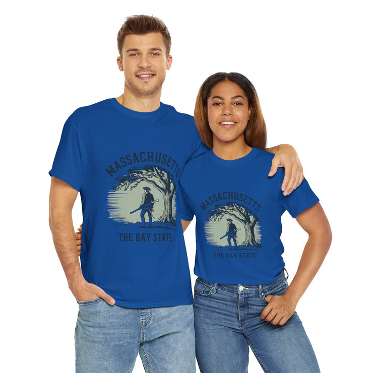 Massachusetts Vintage Unisex Heavy Cotton Tee, Rustic State T-Shirt, Travel Souvenir, Casual Wear, Gift for Locals and Tourists