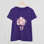 Women's Floral Balloon Tee, Cute Graphic Tee, Birthday Gift, Casual Cotton Shirt, Everyday Wear, Floral Design