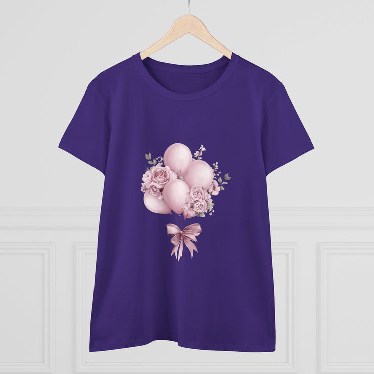 Women's Floral Balloon Tee, Cute Graphic Tee, Birthday Gift, Casual Cotton Shirt, Everyday Wear, Floral Design