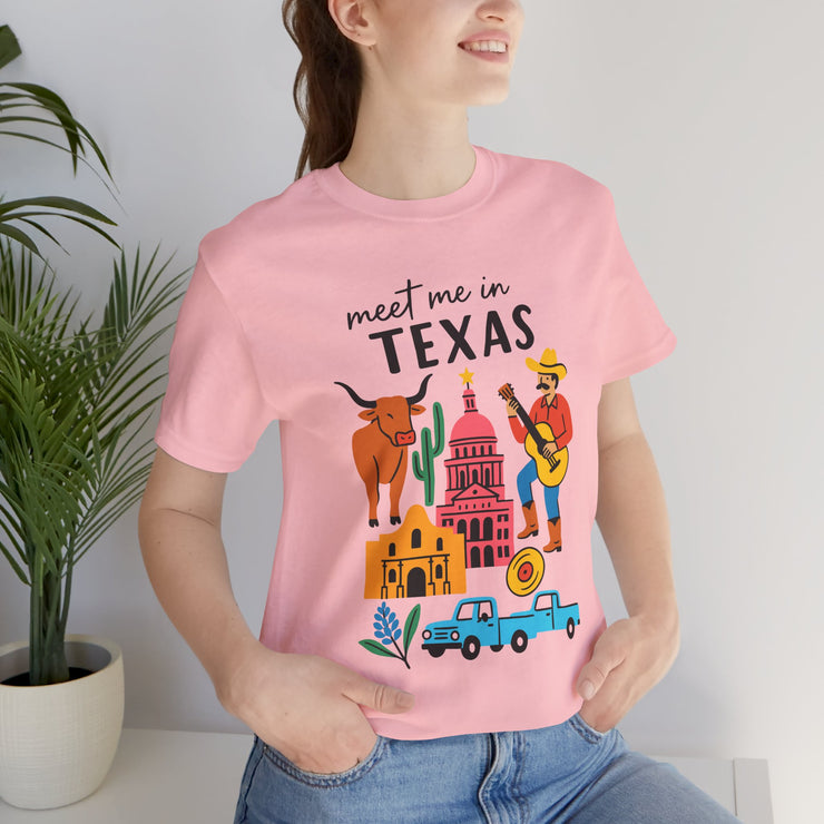 Texas-Inspired Unisex Tee: Meet Me in Texas Graphic T-Shirt, Gift for Texans, Summer Outfit, USA States Design