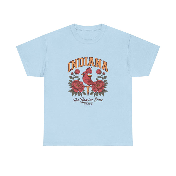 Indiana Floral T-Shirt, Unisex Heavy Cotton Tee for Hoosier State Lovers, Casual Wear, Gift for Indiana Residents, Summer Style