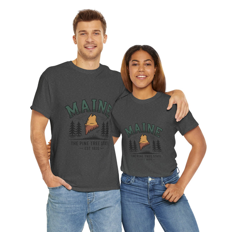 Maine Adventure Tee, Unisex Heavy Cotton T-Shirt, Casual Wear, Nature Lover Gift, Vacation Souvenir, Summer Outfit, USA States Design