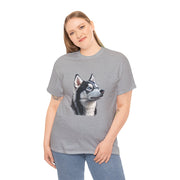 Siberian Husky Heavy Cotton Tee, Cozy Dog Lover Shirt, Unisex Graphic Tee, Pet Owner Gift, Cute Animal Apparel