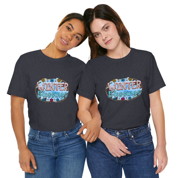 Winter Blessings Unisex Jersey Tee, Cozy Winter T-shirt, Holiday Gift, Seasonal Apparel, Comfortable Casual Wear