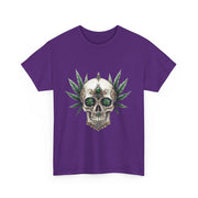Skull & Greenery Unisex Heavy Cotton Tee - Edgy Graphic Shirt for Casual Wear, Festival Clothing, Gift for Him/Her, Summer Vibes.