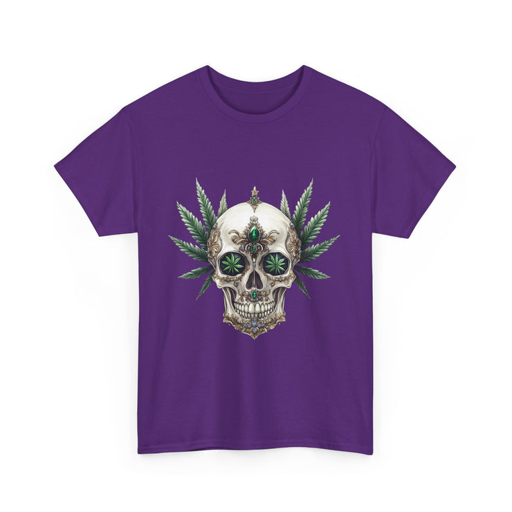 Skull & Greenery Unisex Heavy Cotton Tee - Edgy Graphic Shirt for Casual Wear, Festival Clothing, Gift for Him/Her, Summer Vibes.