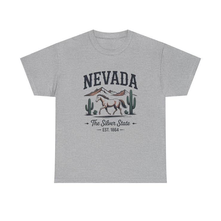 Nevada Graphic Unisex Heavy Cotton Tee, Casual Wear, State Pride Shirt, Travel Gift, Summer Clothing, USA States Design