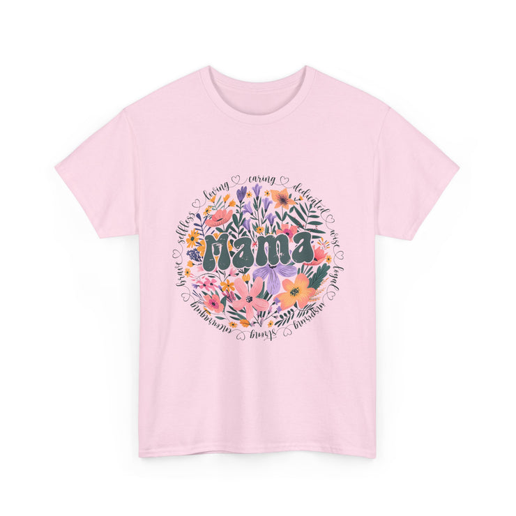 Floral 'Mama' Unisex Heavy Cotton Tee, Perfect for Mother's Day, Gifts for Mom, Birthday Apparel,