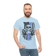 Unisex Skull American Flag Tee, Gym Shirt, Fitness Apparel, Workout Gift, Casual Wear, Patriotic Activewear