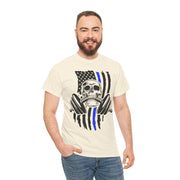 Unisex Skull American Flag Tee, Gym Shirt, Fitness Apparel, Workout Gift, Casual Wear, Patriotic Activewear