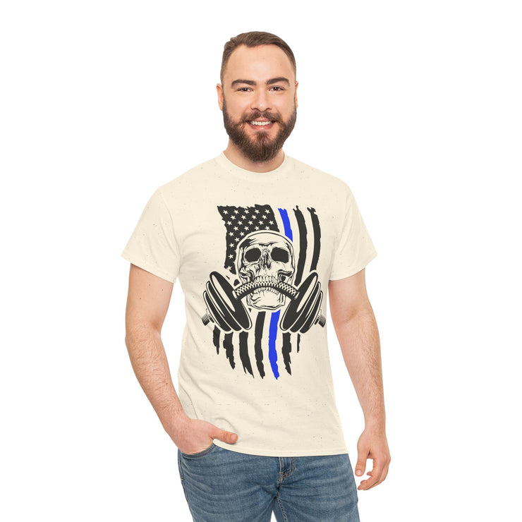 Unisex Skull American Flag Tee, Gym Shirt, Fitness Apparel, Workout Gift, Casual Wear, Patriotic Activewear