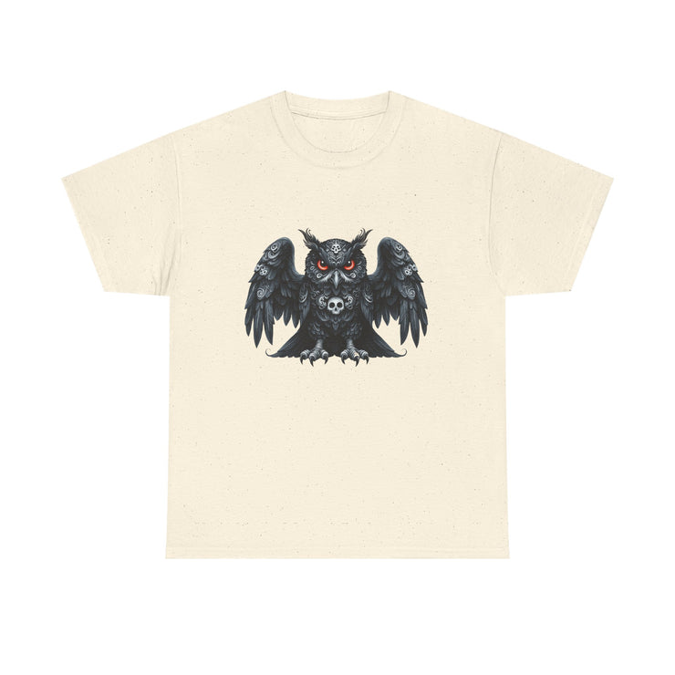 Owl Skull Graphic Tee, Unisex Heavy Cotton T-Shirt, Edgy Apparel for Halloween, Casual Wear, Gift for Gothic Style Lovers