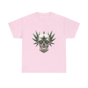 Skull & Greenery Unisex Heavy Cotton Tee - Edgy Graphic Shirt for Casual Wear, Festival Clothing, Gift for Him/Her, Summer Vibes.