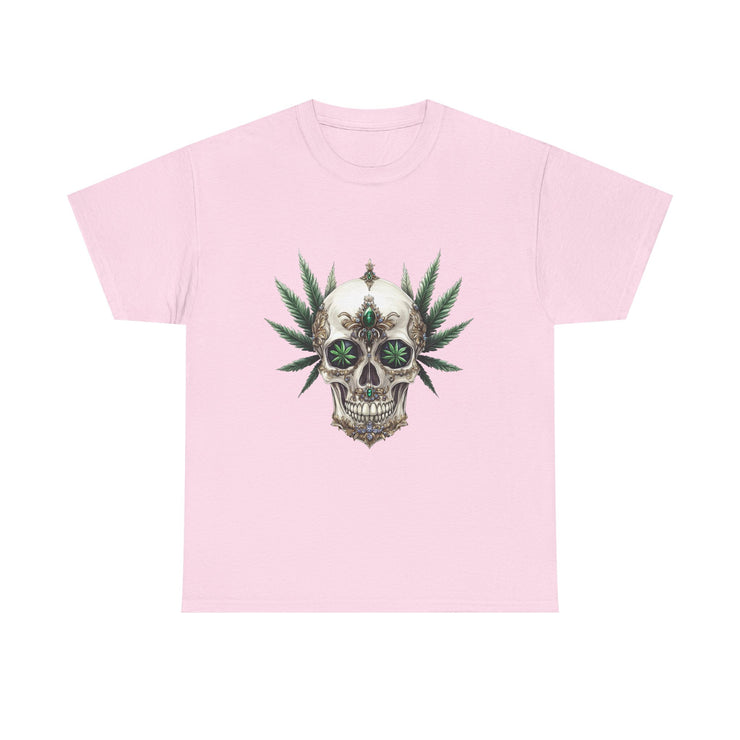 Skull & Greenery Unisex Heavy Cotton Tee - Edgy Graphic Shirt for Casual Wear, Festival Clothing, Gift for Him/Her, Summer Vibes.