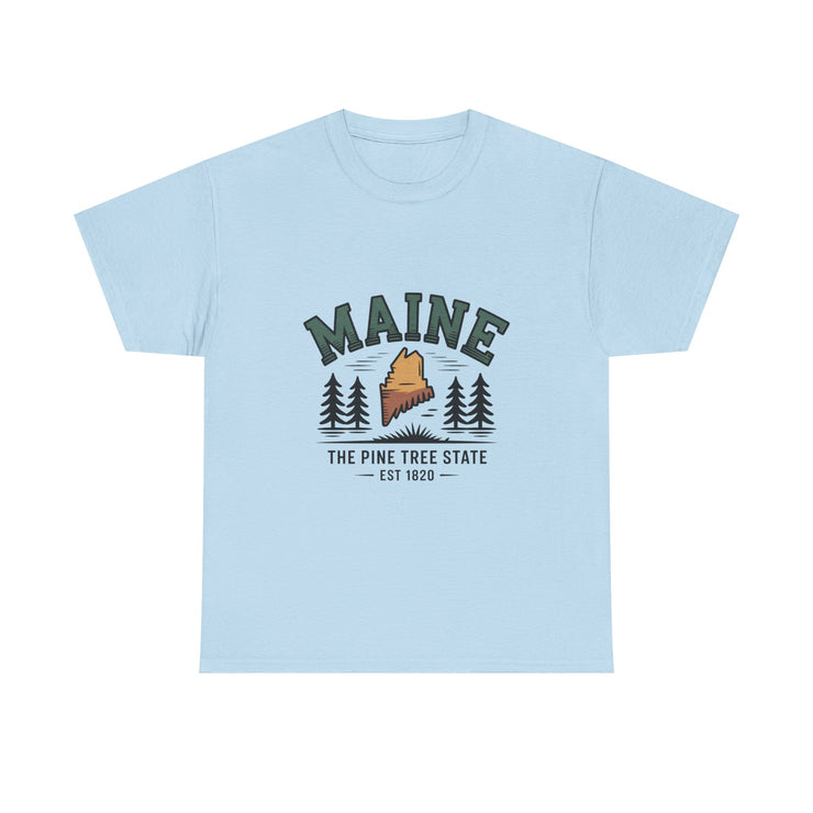 Maine Adventure Tee, Unisex Heavy Cotton T-Shirt, Casual Wear, Nature Lover Gift, Vacation Souvenir, Summer Outfit, USA States Design