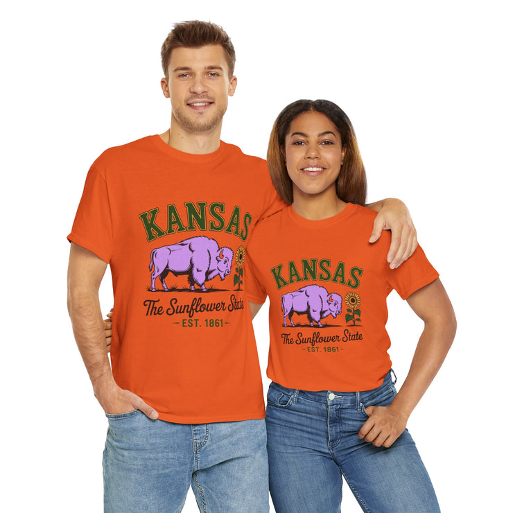 Kansas Sunflower State Tee, Unisex Heavy Cotton T-Shirt, Gift for Kansas Lovers, Cute State Pride Shirt, Fun Souvenir, Everyday Wear