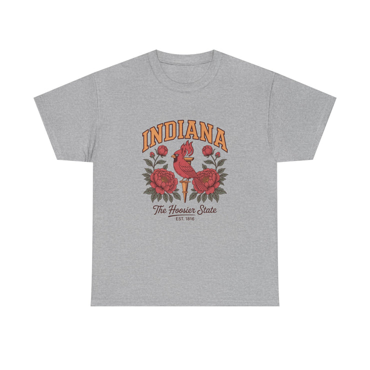 Indiana Floral T-Shirt, Unisex Heavy Cotton Tee for Hoosier State Lovers, Casual Wear, Gift for Indiana Residents, Summer Style