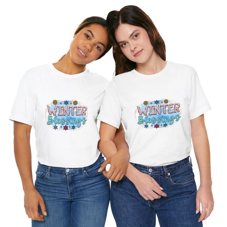 Winter Blessings Unisex Jersey Tee, Cozy Winter T-shirt, Holiday Gift, Seasonal Apparel, Comfortable Casual Wear