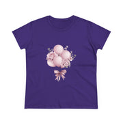 Women's Floral Balloon Tee, Cute Graphic Tee, Birthday Gift, Casual Cotton Shirt, Everyday Wear, Floral Design