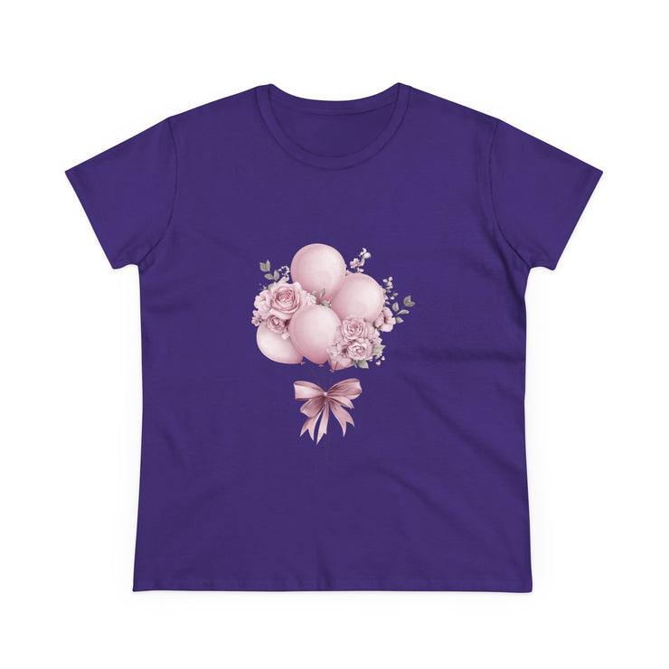Women's Floral Balloon Tee, Cute Graphic Tee, Birthday Gift, Casual Cotton Shirt, Everyday Wear, Floral Design