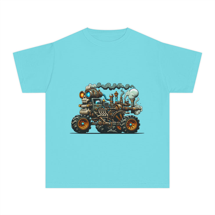 Youth Tee, Cool Graphic Shirt for Kids, Steam Engine Design, Perfect for Birthdays, Playtime, Fun Unique Gift