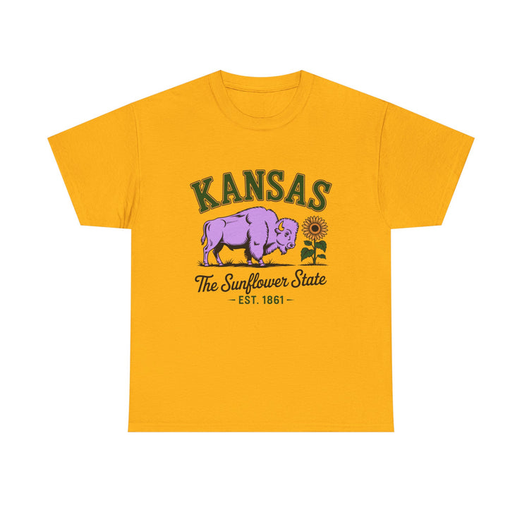 Kansas Sunflower State Tee, Unisex Heavy Cotton T-Shirt, Gift for Kansas Lovers, Cute State Pride Shirt, Fun Souvenir, Everyday Wear