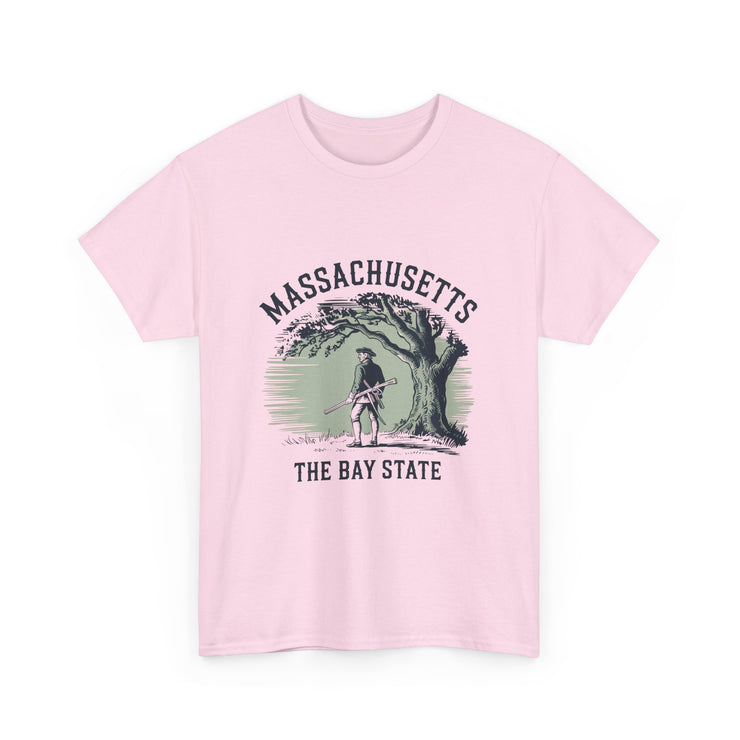 Massachusetts Vintage Unisex Heavy Cotton Tee, Rustic State T-Shirt, Travel Souvenir, Casual Wear, Gift for Locals and Tourists