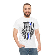 Unisex Skull American Flag Tee, Gym Shirt, Fitness Apparel, Workout Gift, Casual Wear, Patriotic Activewear