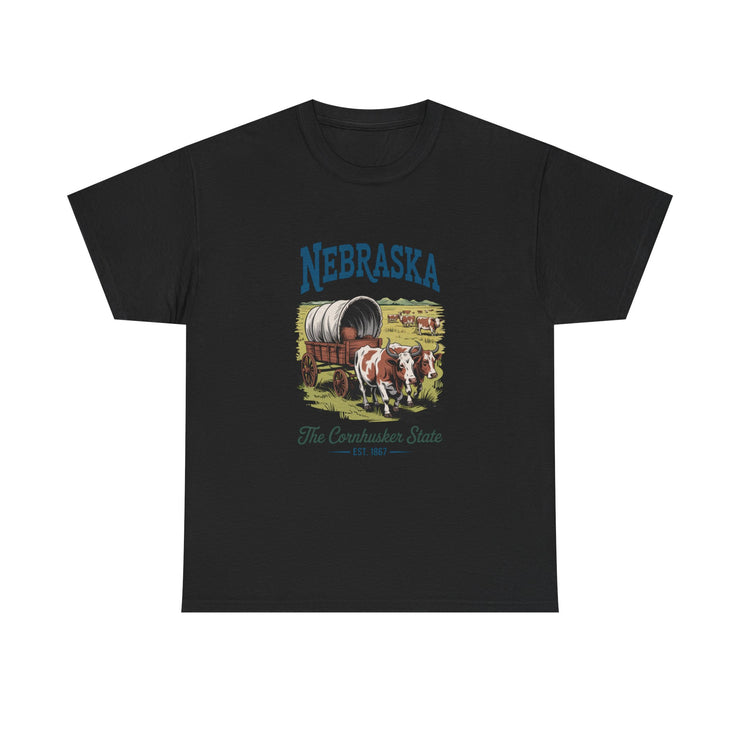 Nebraska Heritage Unisex Heavy Cotton Tee, Vintage State Shirt, Nebraska Flag Apparel, Midwest Pride T-Shirt, Cowpoke Style Tee, USA States Design
