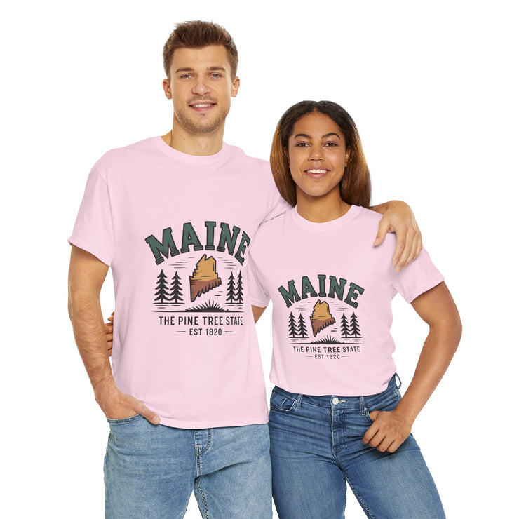Maine Adventure Tee, Unisex Heavy Cotton T-Shirt, Casual Wear, Nature Lover Gift, Vacation Souvenir, Summer Outfit, USA States Design