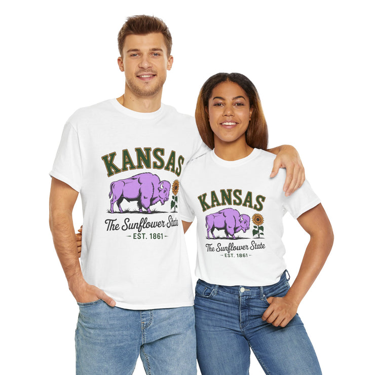 Kansas Sunflower State Tee, Unisex Heavy Cotton T-Shirt, Gift for Kansas Lovers, Cute State Pride Shirt, Fun Souvenir, Everyday Wear