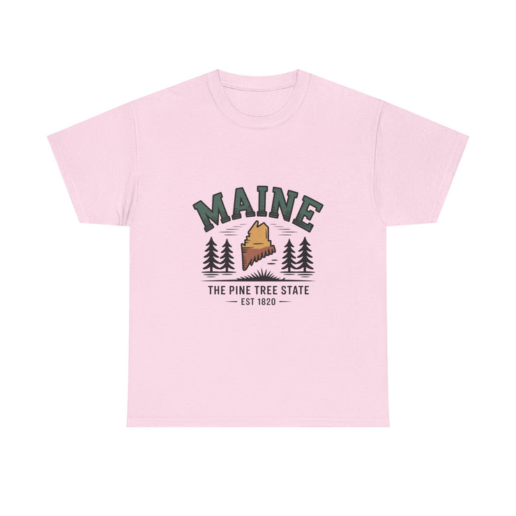 Maine Adventure Tee, Unisex Heavy Cotton T-Shirt, Casual Wear, Nature Lover Gift, Vacation Souvenir, Summer Outfit, USA States Design