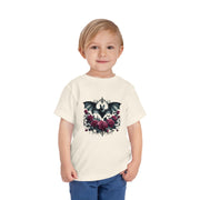 Toddler Halloween Bat Tee, Cute Toddler T-Shirt, Kids Halloween Apparel, Spooky Party Outfit, Bat and Roses Design