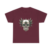 Skull & Greenery Unisex Heavy Cotton Tee - Edgy Graphic Shirt for Casual Wear, Festival Clothing, Gift for Him/Her, Summer Vibes.