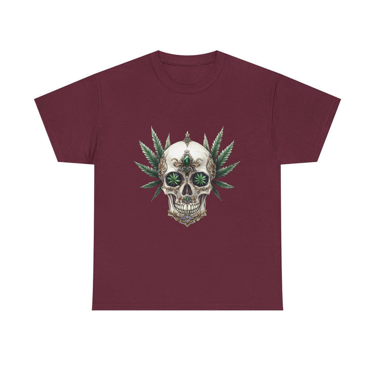 Skull & Greenery Unisex Heavy Cotton Tee - Edgy Graphic Shirt for Casual Wear, Festival Clothing, Gift for Him/Her, Summer Vibes.