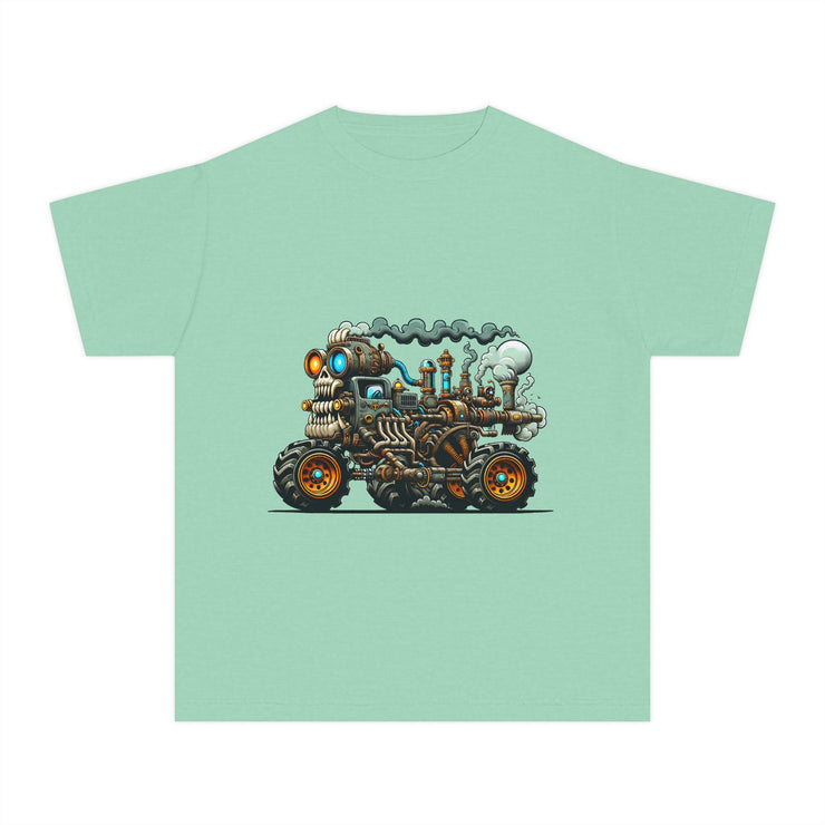 Youth Tee, Cool Graphic Shirt for Kids, Steam Engine Design, Perfect for Birthdays, Playtime, Fun Unique Gift