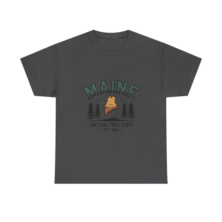 Maine Adventure Tee, Unisex Heavy Cotton T-Shirt, Casual Wear, Nature Lover Gift, Vacation Souvenir, Summer Outfit, USA States Design