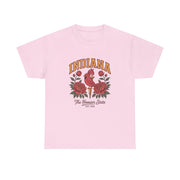 Indiana Floral T-Shirt, Unisex Heavy Cotton Tee for Hoosier State Lovers, Casual Wear, Gift for Indiana Residents, Summer Style