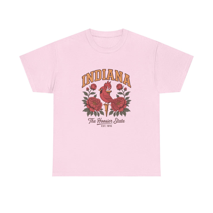 Indiana Floral T-Shirt, Unisex Heavy Cotton Tee for Hoosier State Lovers, Casual Wear, Gift for Indiana Residents, Summer Style