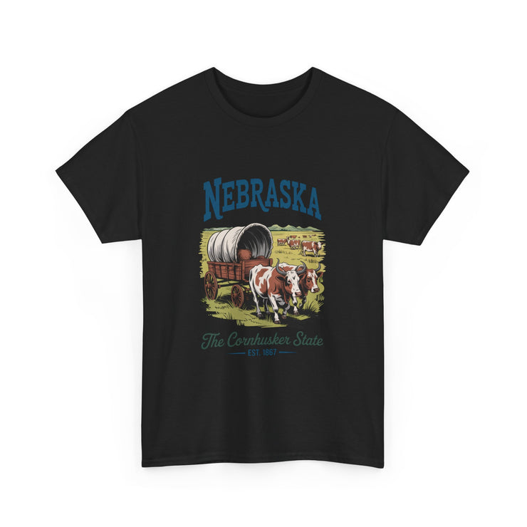 Nebraska Heritage Unisex Heavy Cotton Tee, Vintage State Shirt, Nebraska Flag Apparel, Midwest Pride T-Shirt, Cowpoke Style Tee, USA States Design