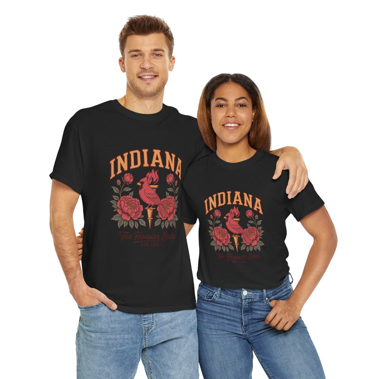 Indiana Floral T-Shirt, Unisex Heavy Cotton Tee for Hoosier State Lovers, Casual Wear, Gift for Indiana Residents, Summer Style