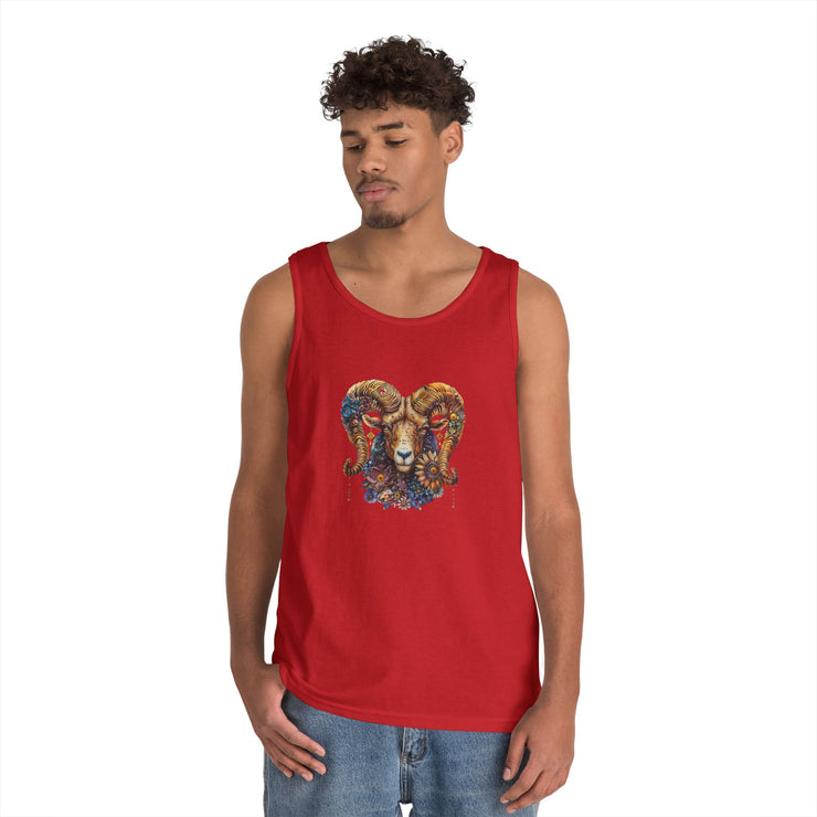 Bohemian Floral Ram Tank Top - Unisex Cotton Singlet, Artistic Apparel, Summer Wear, Festival Fashion, Nature Lover Gift