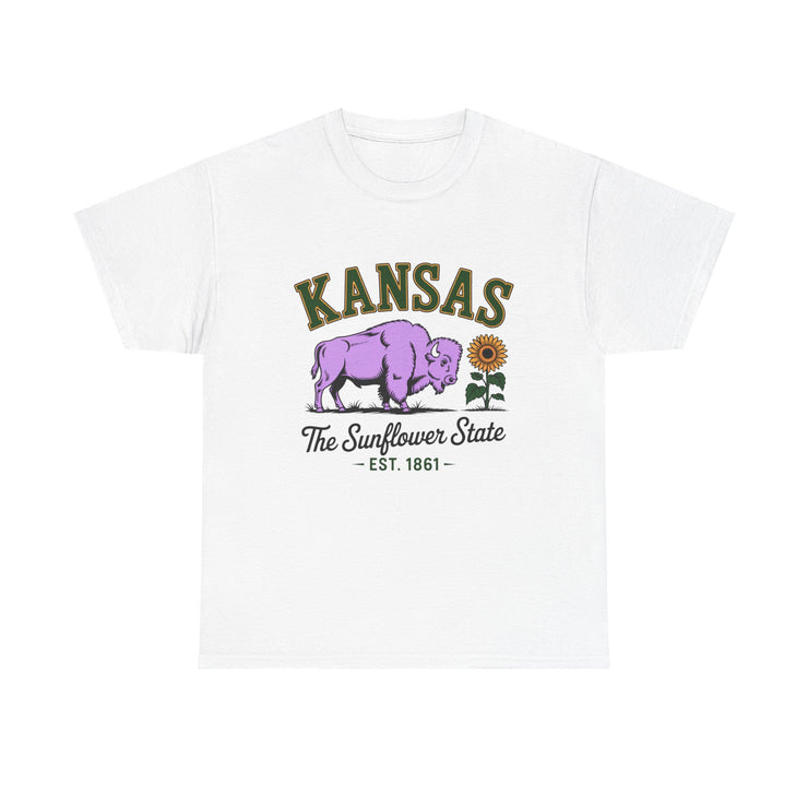 Kansas Sunflower State Tee, Unisex Heavy Cotton T-Shirt, Gift for Kansas Lovers, Cute State Pride Shirt, Fun Souvenir, Everyday Wear