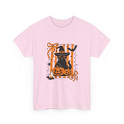 Halloween Cat Tee, Unisex Heavy Cotton Tee, Spooky Season Shirt, Fall Festivity Apparel, Pumpkin Lover Gift
